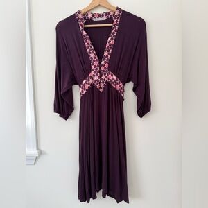 70s inspired Y2K Elegant Purple/Pink Bat-Sleeve Dress with Circle Patterned Trim